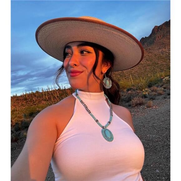 Western Jewelry Set for Women Cowgirl Necklace Earrings Turquoise Concho Style - Picture 5 of 7